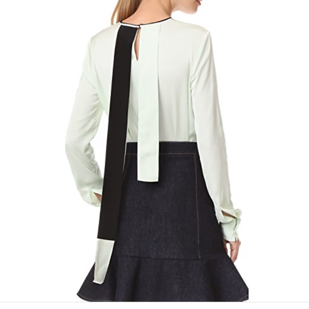 Victoria Beckman Top Satin Tie Back Peep Hole Blouse Sz 6